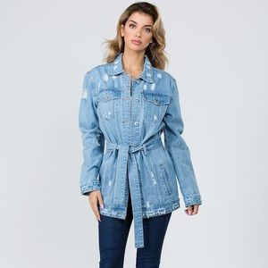 Belted denim jacket